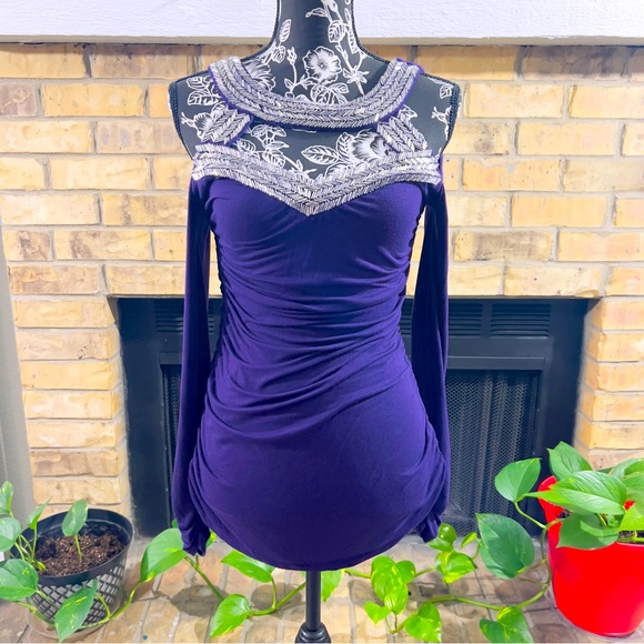 BP Tops - Boston Proper Purple silver trim top Size M NWOT